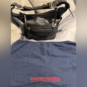 Dooney & Bourke Black Pebbled Leather Satchel with White Contrast Stitching